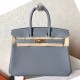 Hermes Blue Lin Birkin 25cm Clemence Handmade Bag