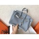 Hermes Blue Lin Birkin 25cm Clemence Handmade Bag