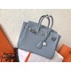 Hermes Blue Lin Birkin 25cm Clemence Handmade Bag