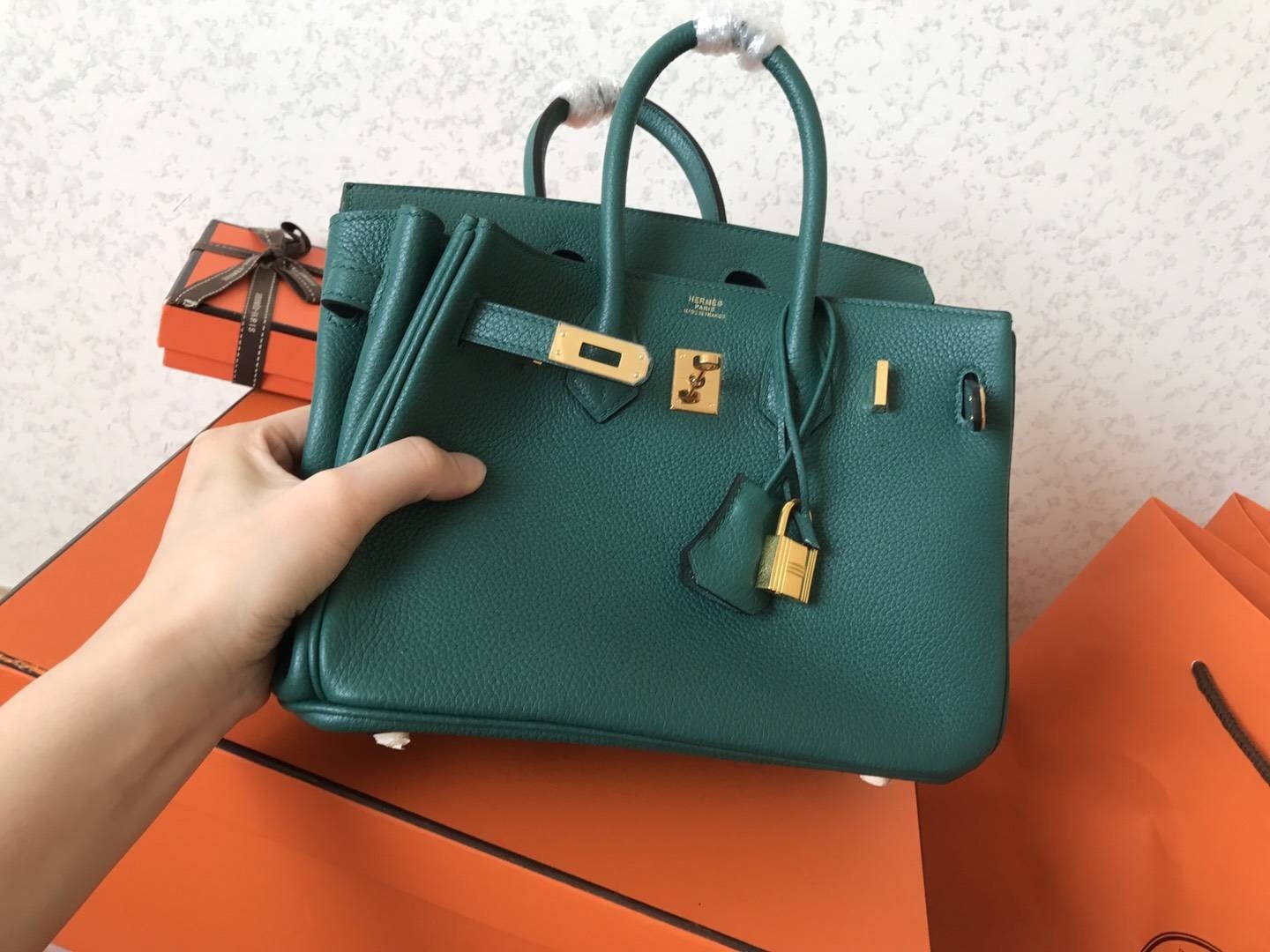 Hermes Malachite Birkin 25cm Clemence Handmade Bag