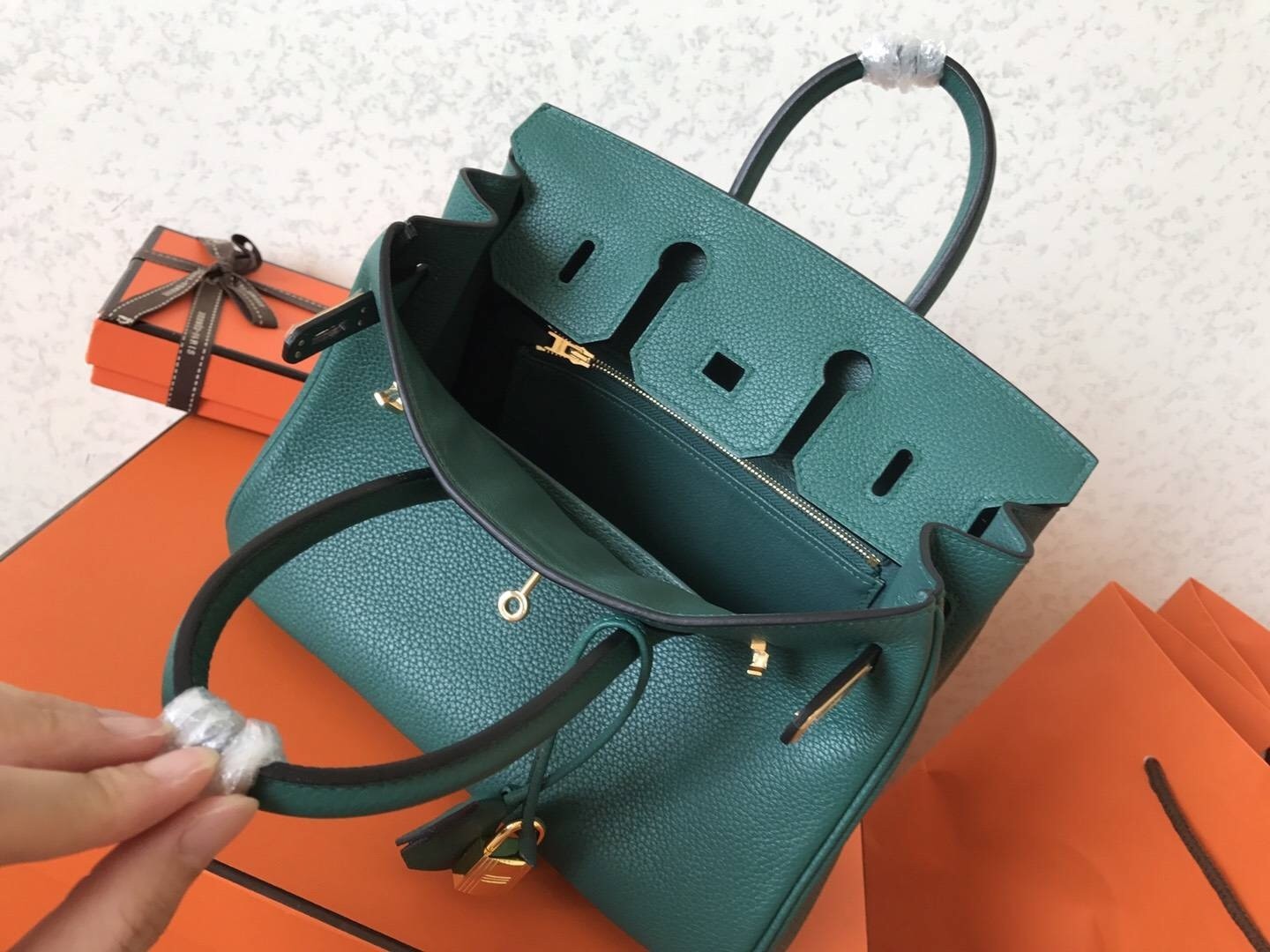 Hermes Malachite Birkin 25cm Clemence Handmade Bag