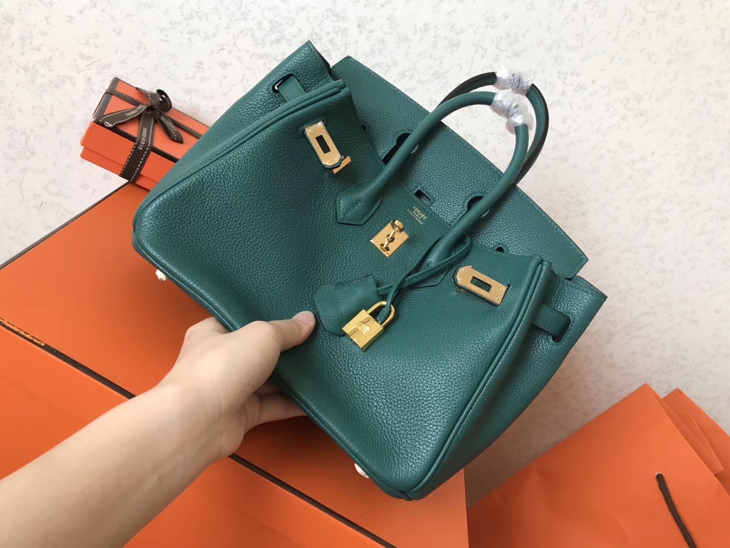 Hermes Malachite Birkin 25cm Clemence Handmade Bag