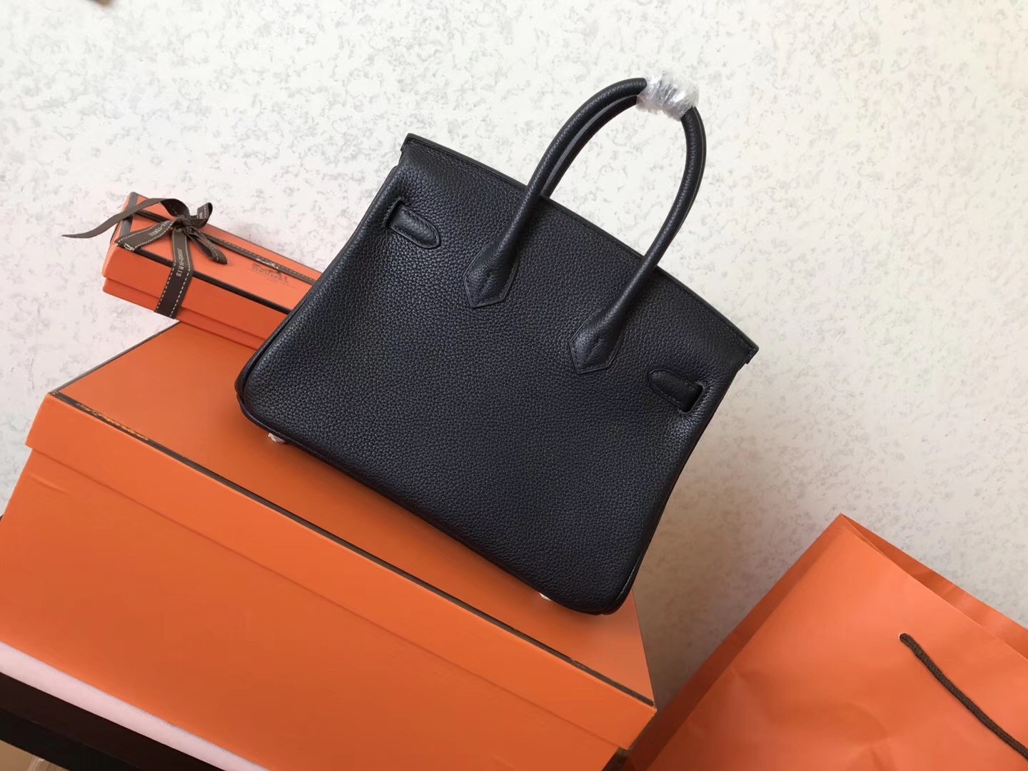 Hermes Black Birkin 25cm Clemence Handmade Bag