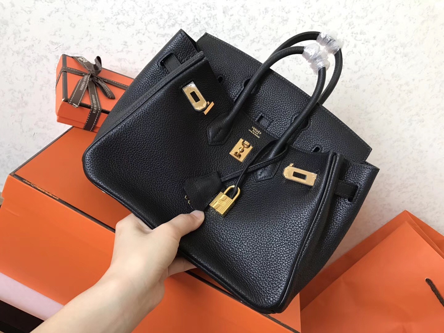 Hermes Black Birkin 25cm Clemence Handmade Bag