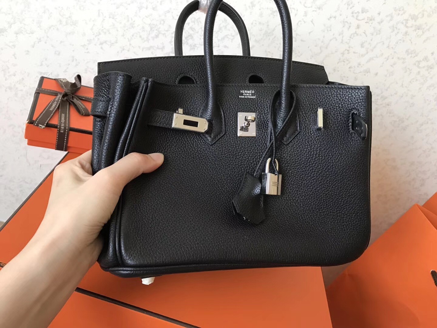 Hermes Black Birkin 25cm Clemence Handmade Bag