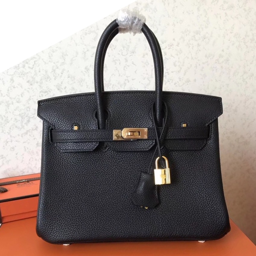 Hermes Black Birkin 25cm Clemence Handmade Bag