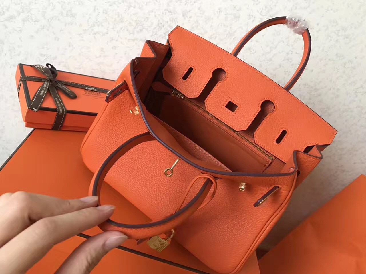 Hermes Orange Birkin 25cm Clemence Handmade Bag