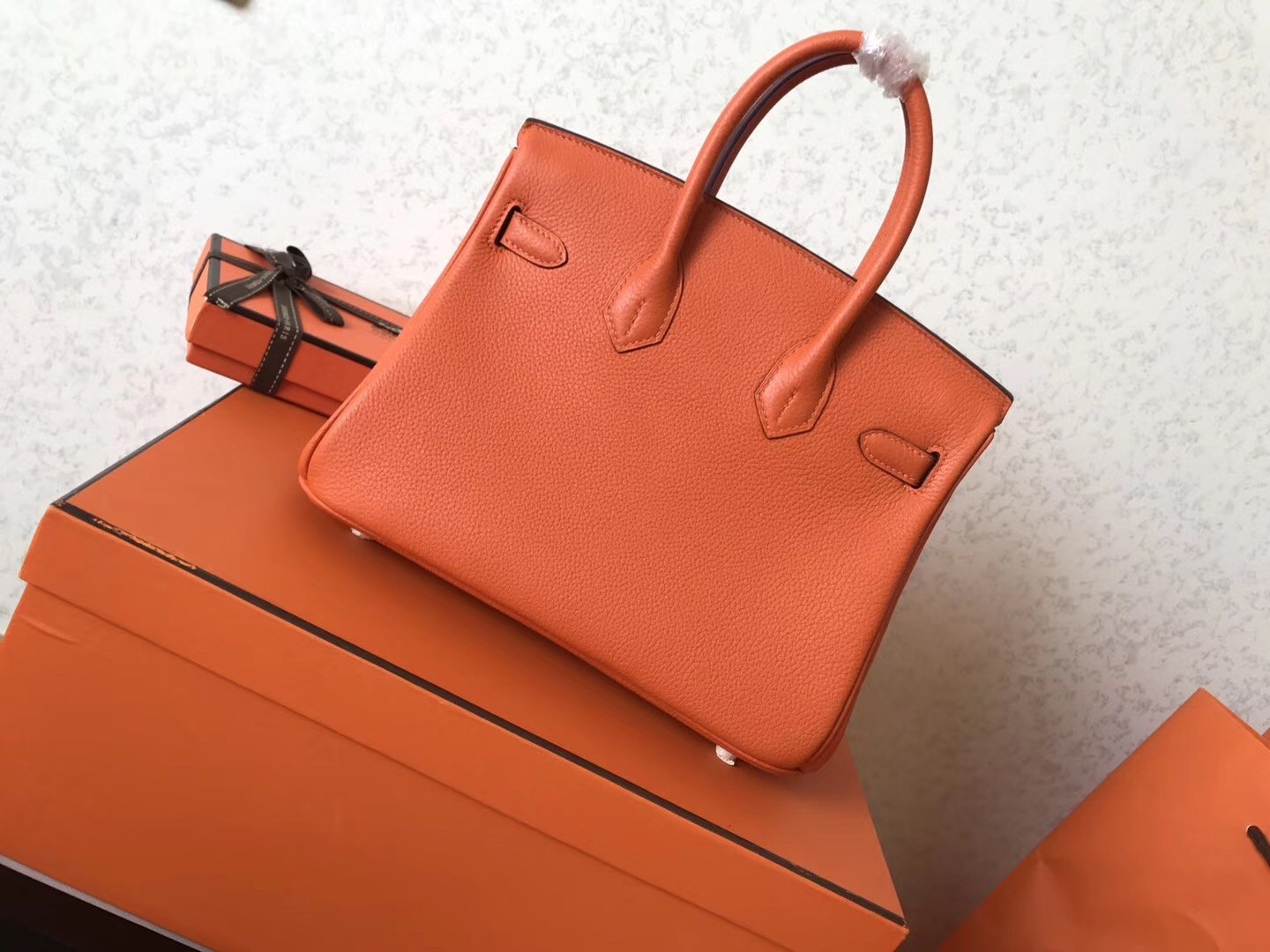 Hermes Orange Birkin 25cm Clemence Handmade Bag