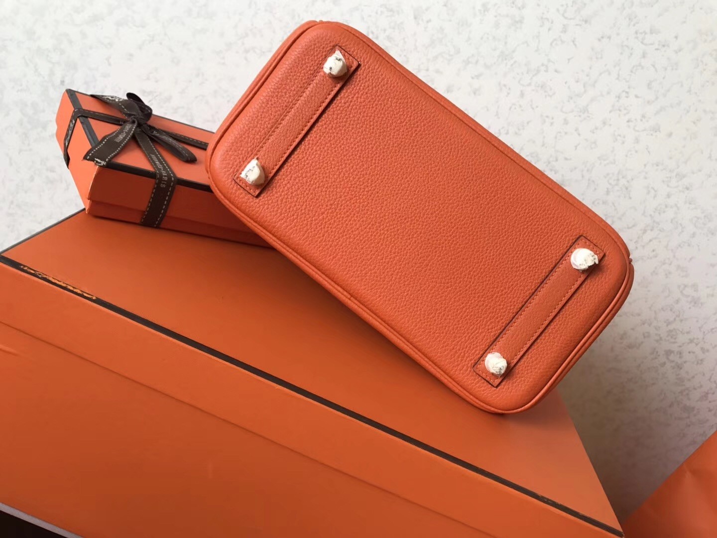 Hermes Orange Birkin 25cm Clemence Handmade Bag