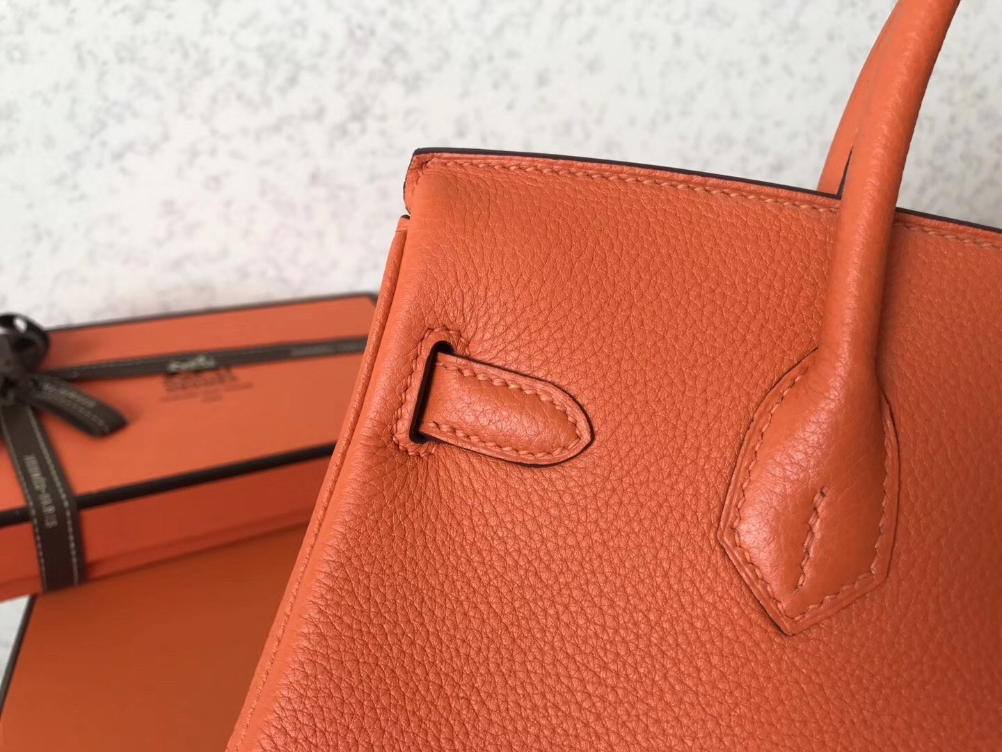 Hermes Orange Birkin 25cm Clemence Handmade Bag