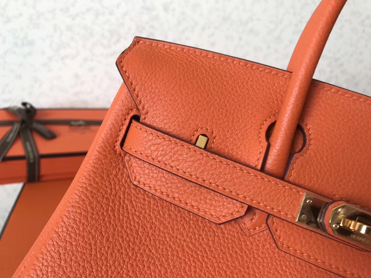 Hermes Orange Birkin 25cm Clemence Handmade Bag