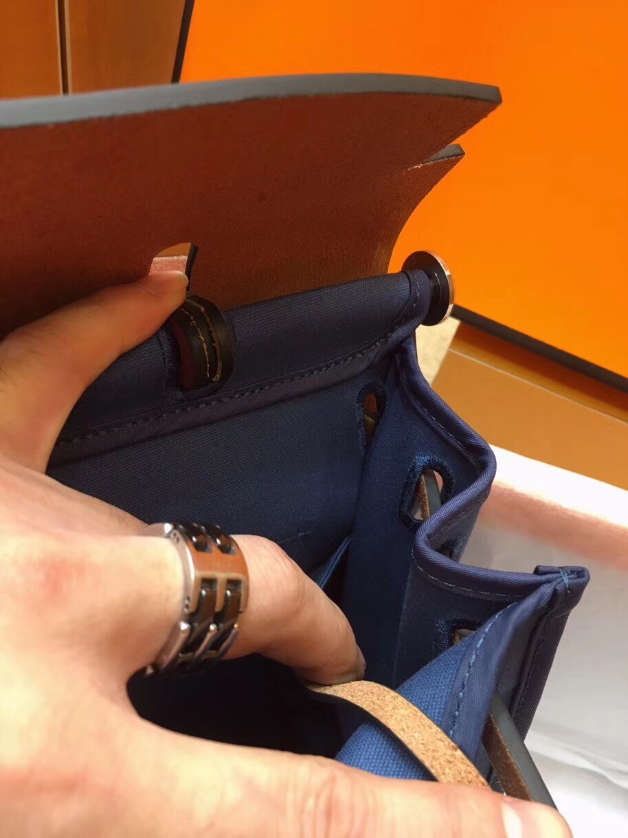 Hermes Herbag Zip 31cm Bag In Camel And Blue