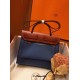 Hermes Herbag Zip 31cm Bag In Camel And Blue