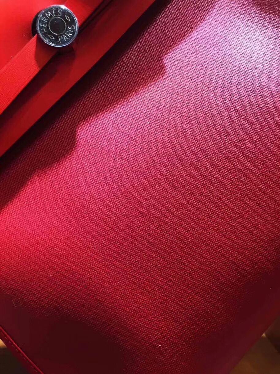 Hermes Herbag Zip 31cm Bag In Red Toile And Leather