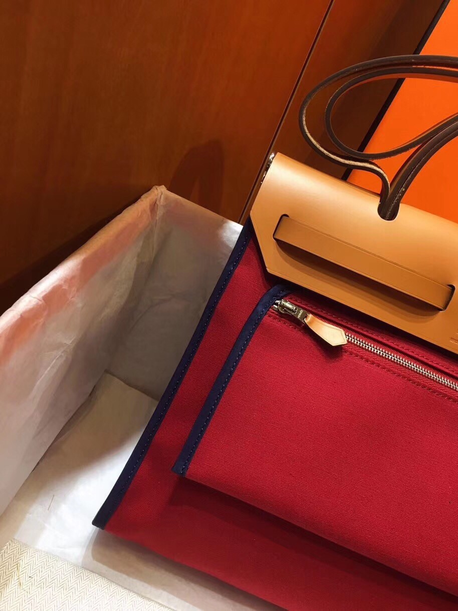 Hermes Herbag Zip 31cm Bag In Brown And Red