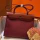 Hermes Herbag Zip 31cm Bag In Camel And Bordeaux