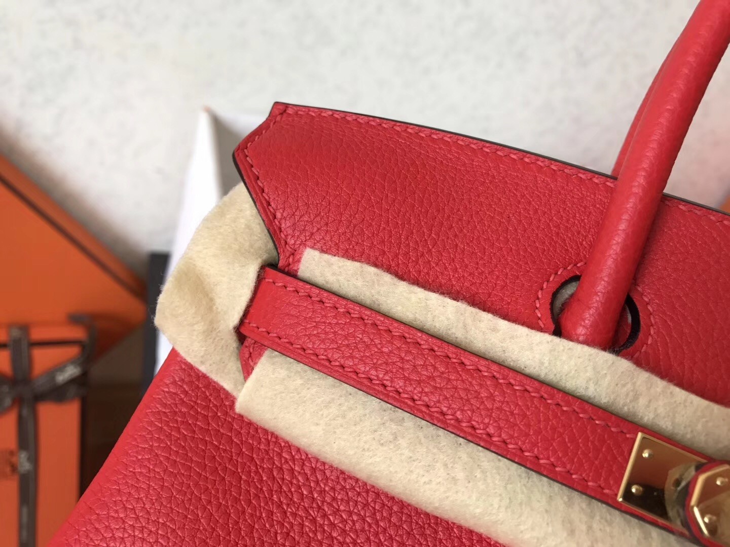 Hermes Red Birkin 25cm Clemence Handmade Bag