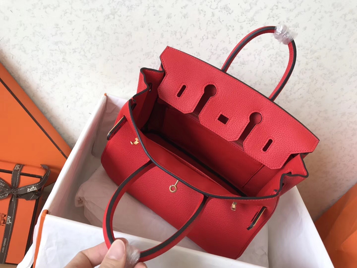 Hermes Red Birkin 25cm Clemence Handmade Bag