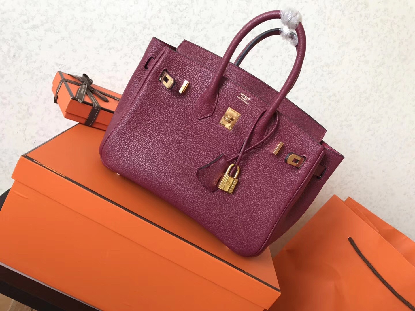 Hermes Ruby Birkin 25cm Clemence Handmade Bag