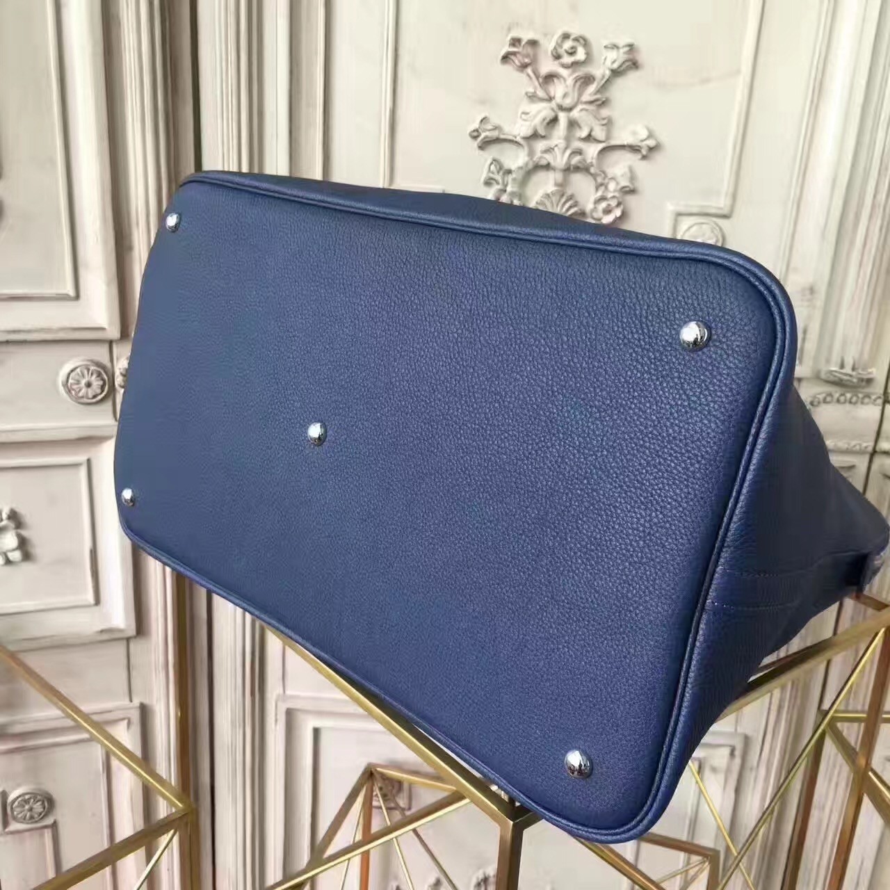 Hermes Shark Bolide 45cm Bag In Blue Calfskin