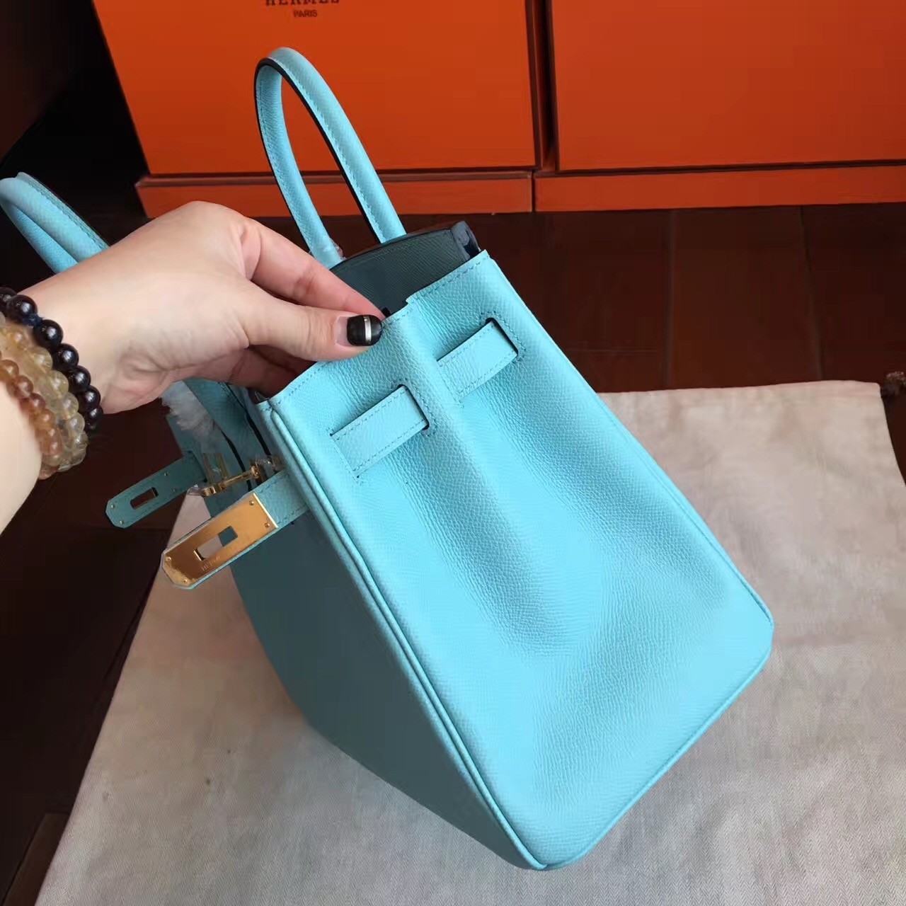 Hermes Blue Atoll Birkin 25cm Epsom Handmade Bag