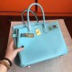 Hermes Blue Atoll Birkin 25cm Epsom Handmade Bag