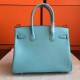 Hermes Blue Atoll Birkin 25cm Epsom Handmade Bag