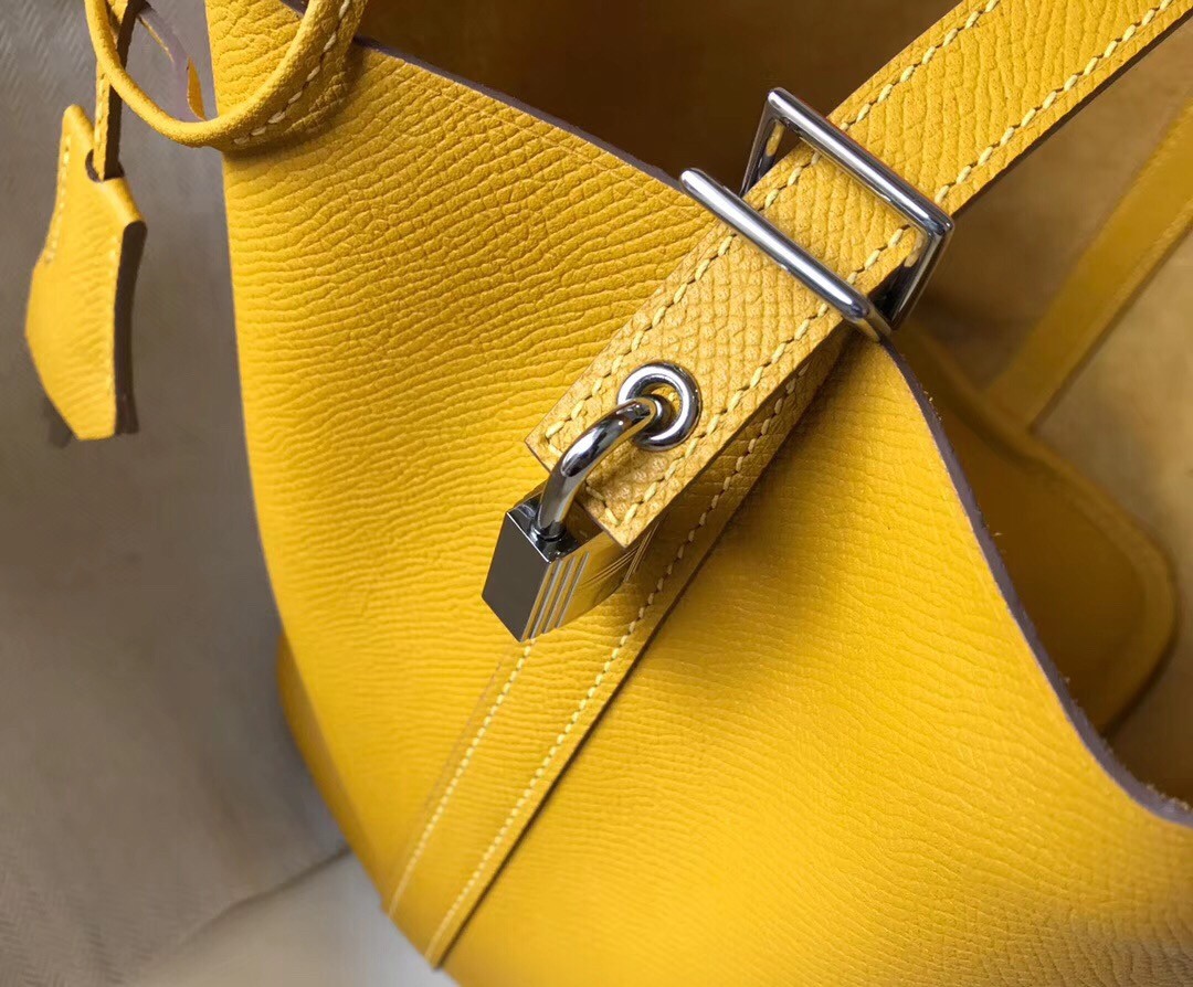 Hermes Yellow Picotin Lock 18 Bag With Braided Handles