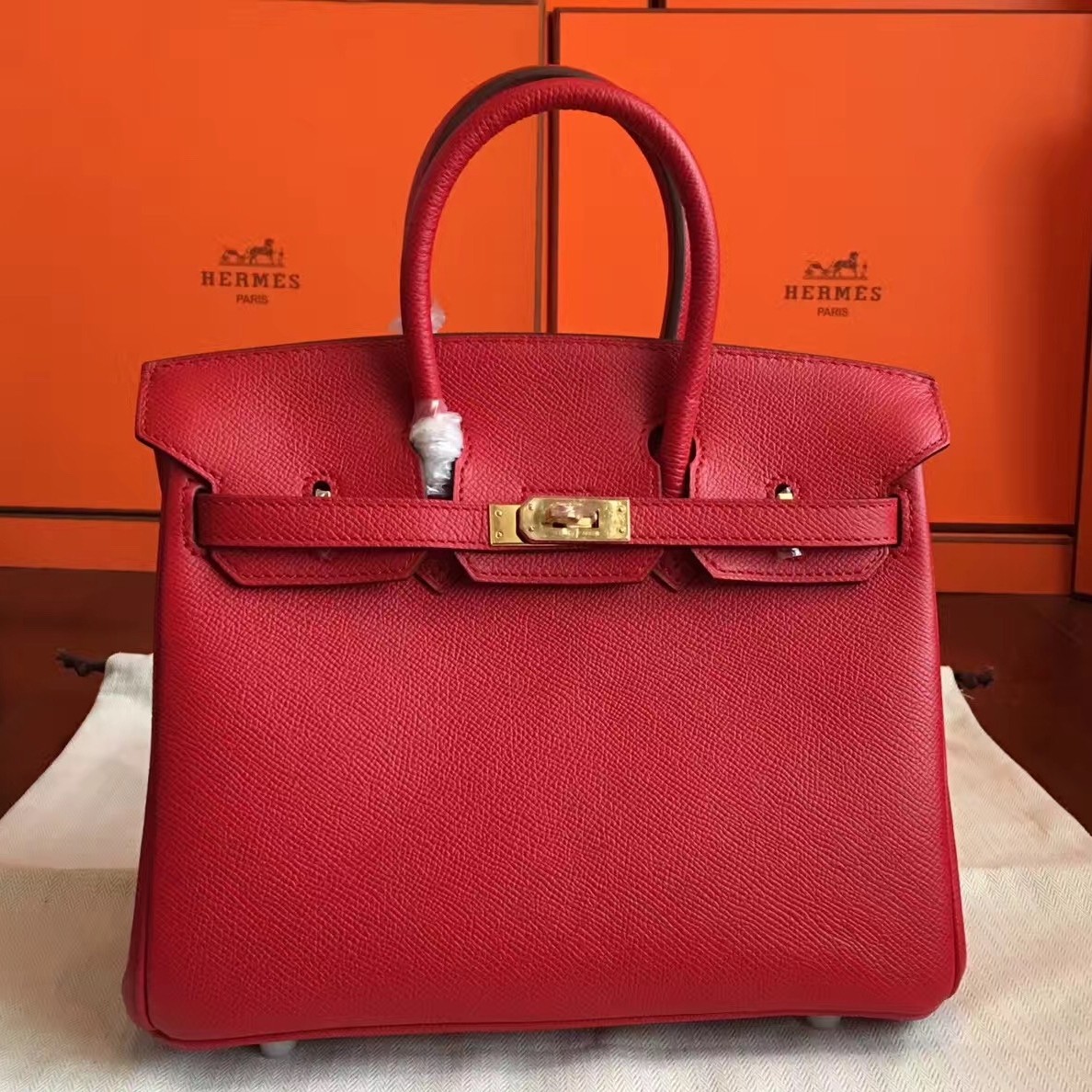 Hermes Red Birkin 25cm Epsom Handmade Bag