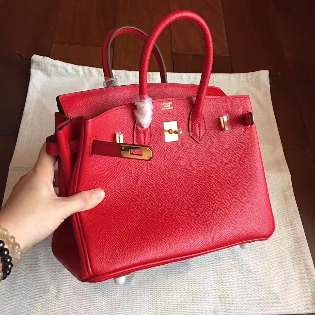 Hermes Red Birkin 25cm Epsom Handmade Bag