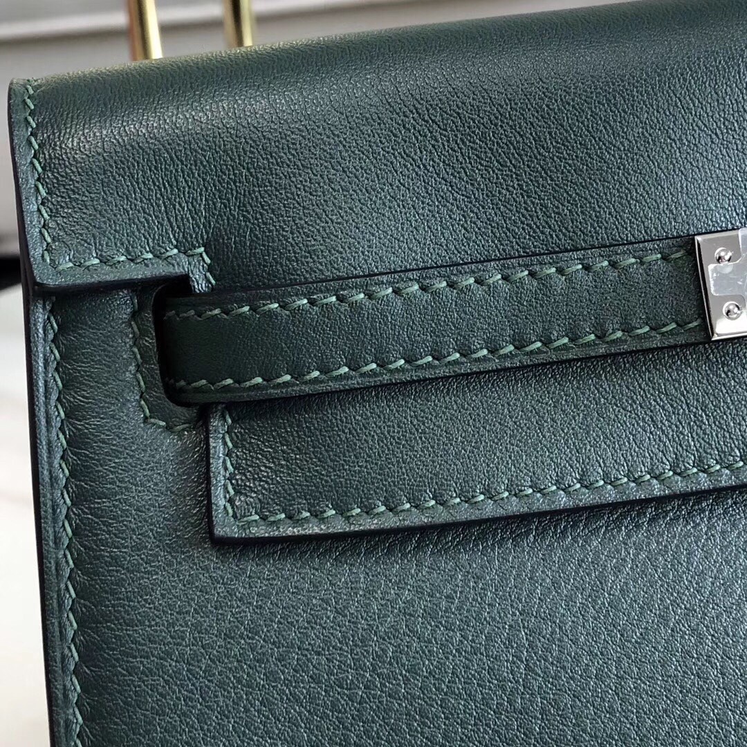 Hermes Dark Green Swift Kelly Danse Bag