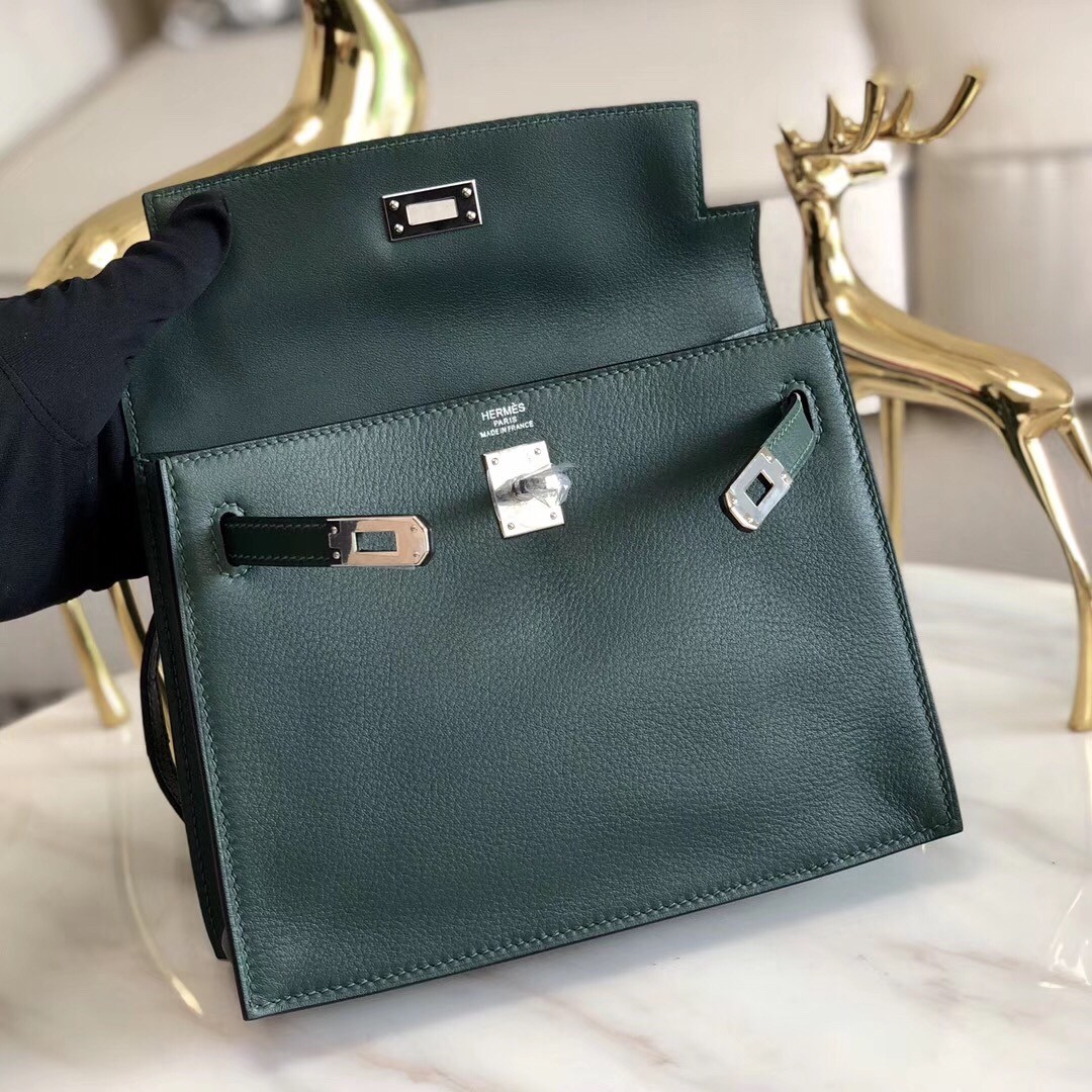 Hermes Dark Green Swift Kelly Danse Bag