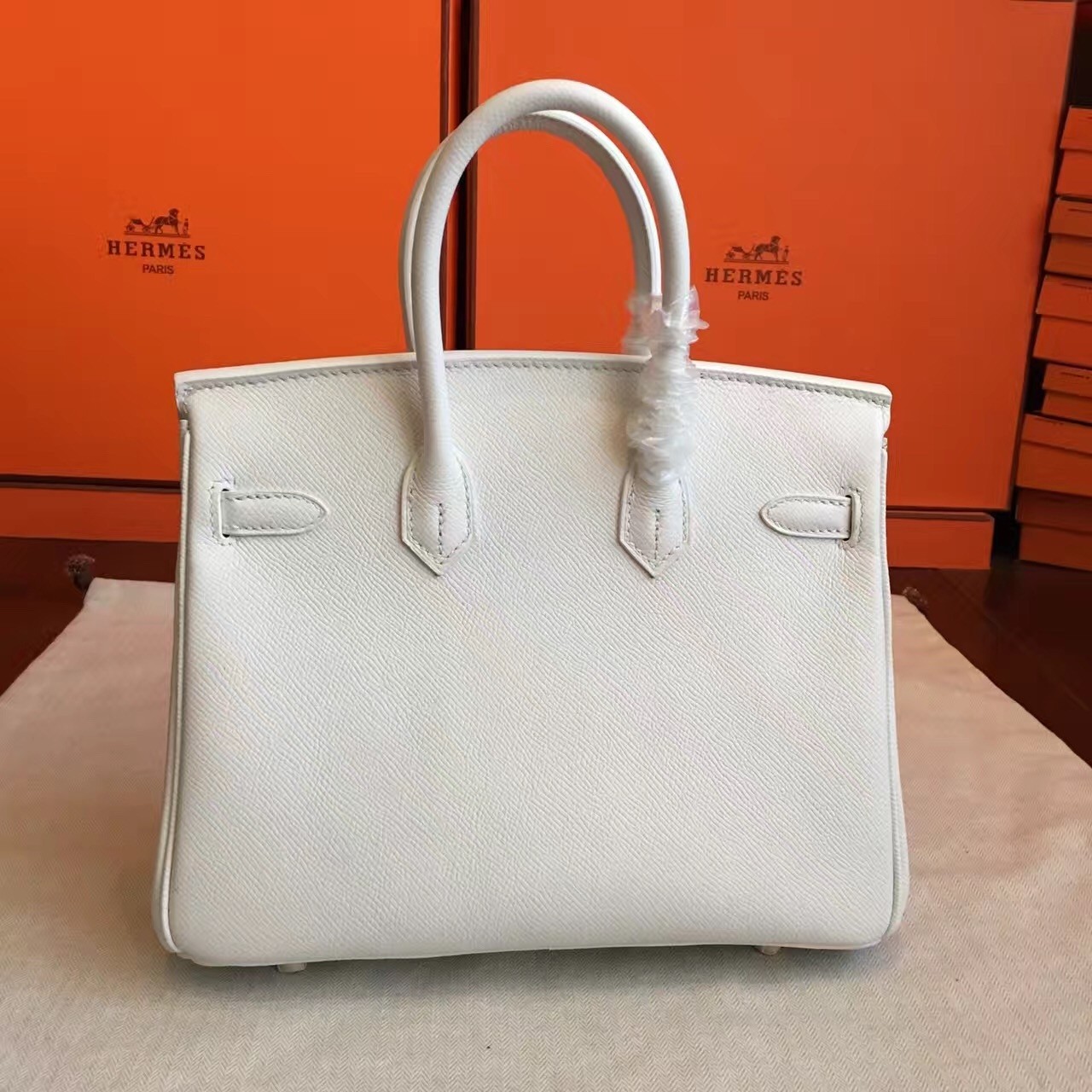 Hermes White Birkin 25cm Epsom Handmade Bag