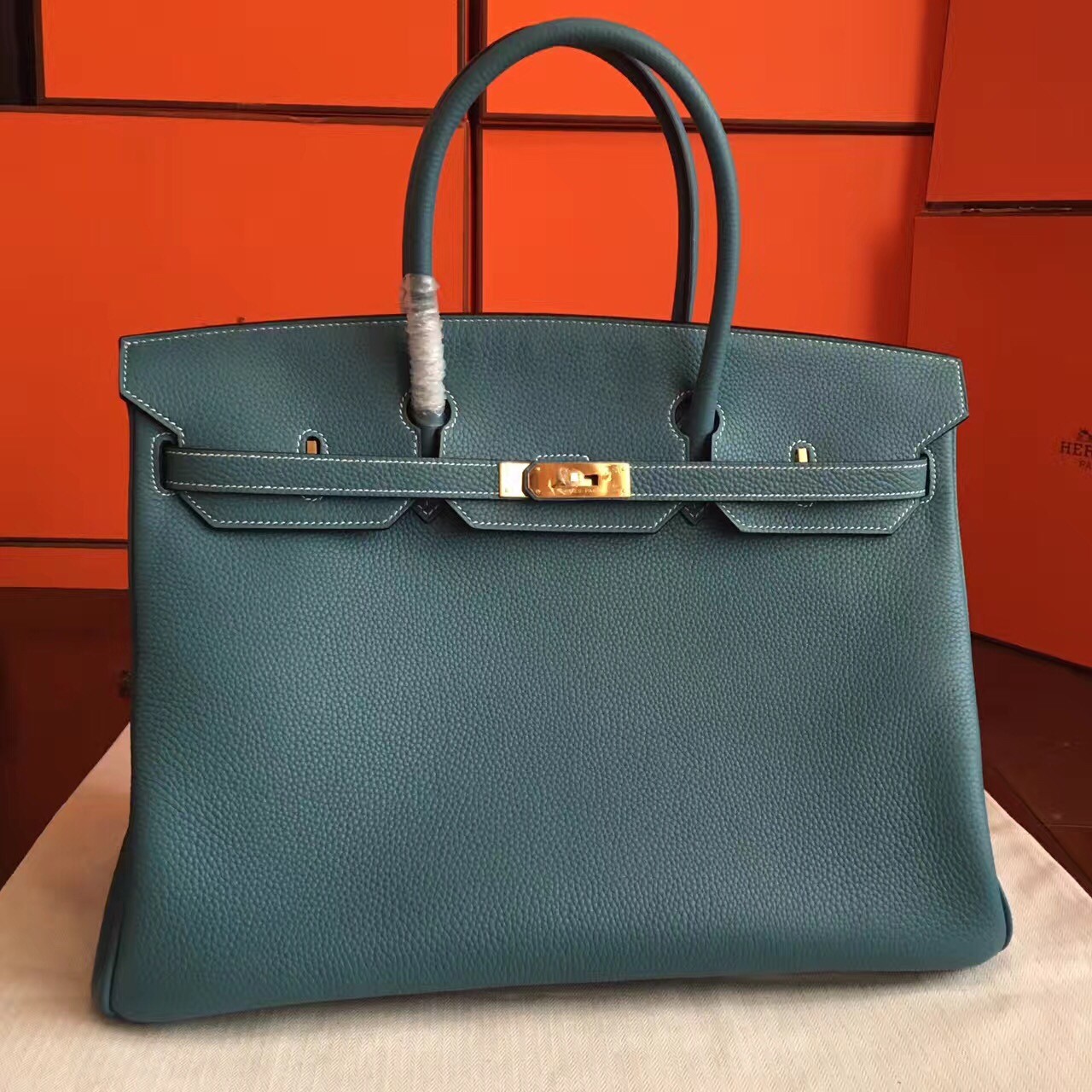 Hermes Blue Jean Clemence Birkin 40cm Handmade Bag