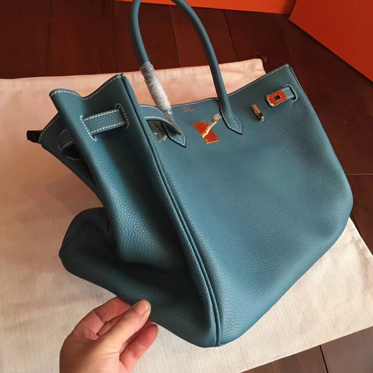 Hermes Blue Jean Clemence Birkin 40cm Handmade Bag