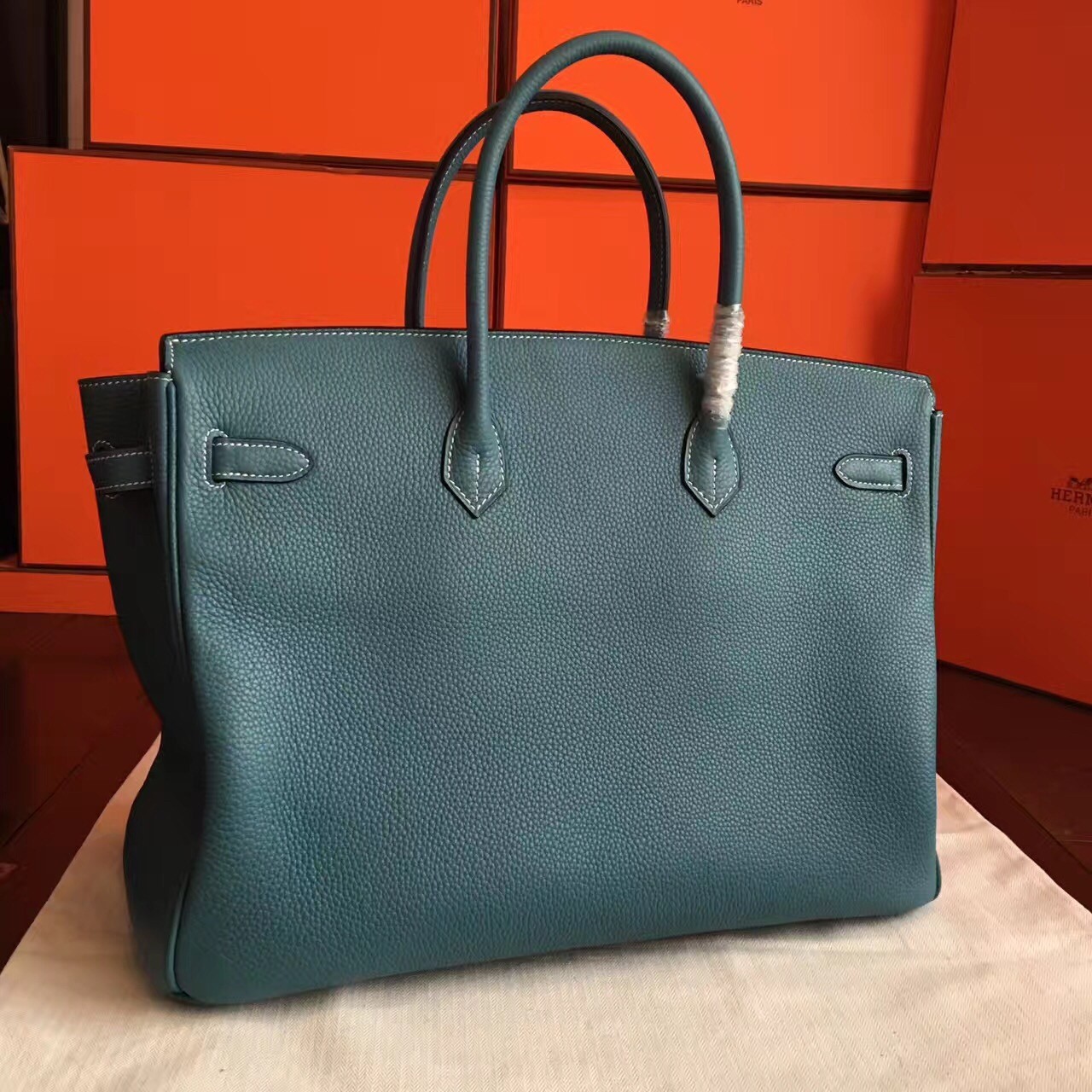 Hermes Blue Jean Clemence Birkin 40cm Handmade Bag