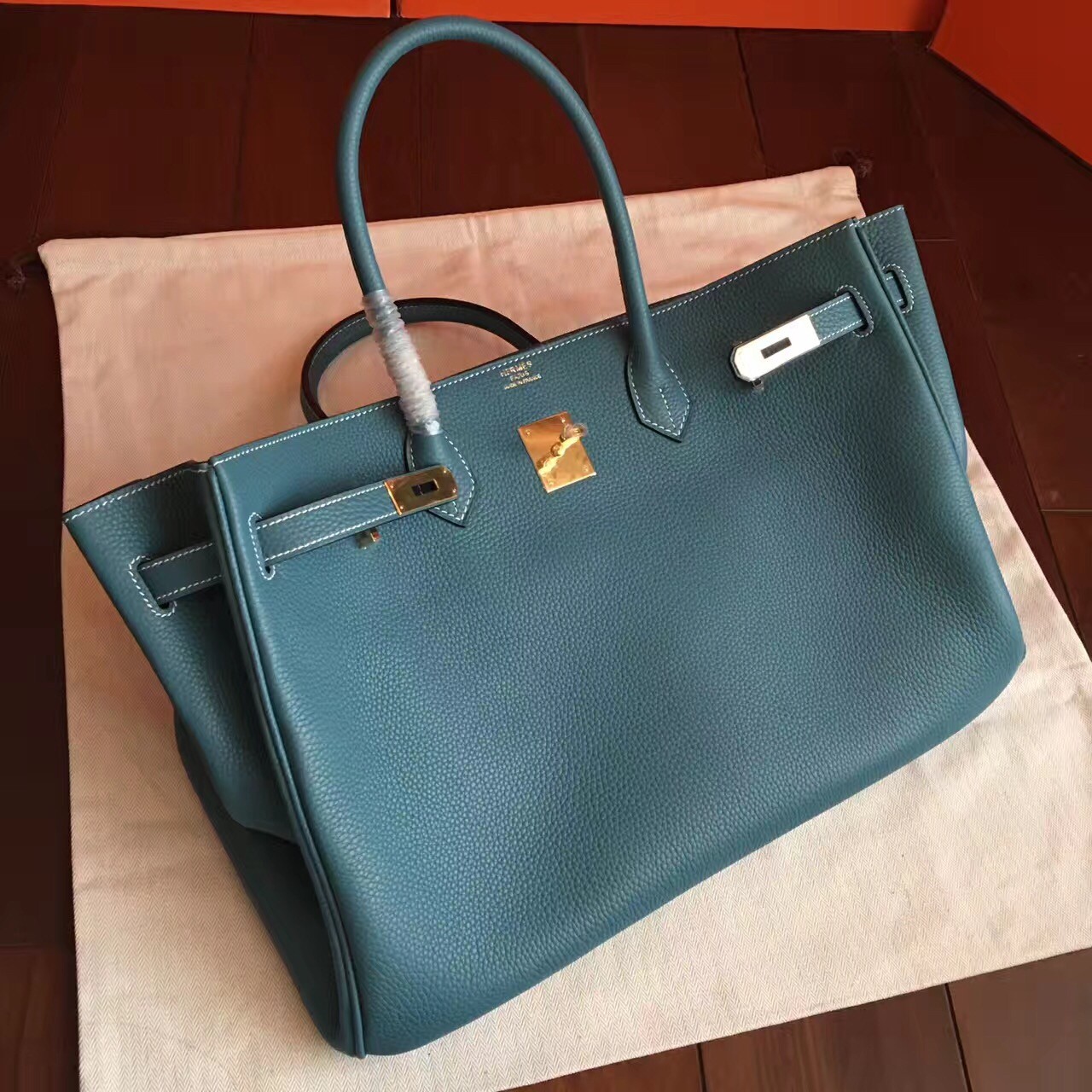 Hermes Blue Jean Clemence Birkin 40cm Handmade Bag