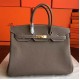 Hermes Etoupe Clemence Birkin 40cm Handmade Bag