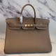 Hermes Taupe Clemence Birkin 40cm Handmade Bag