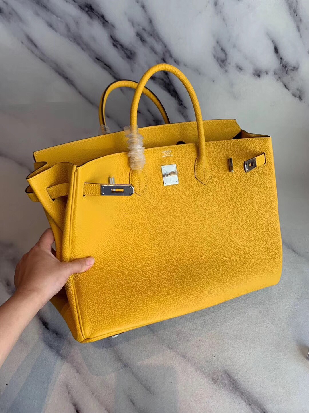 Hermes Yellow Clemence Birkin 40cm Handmade Bag