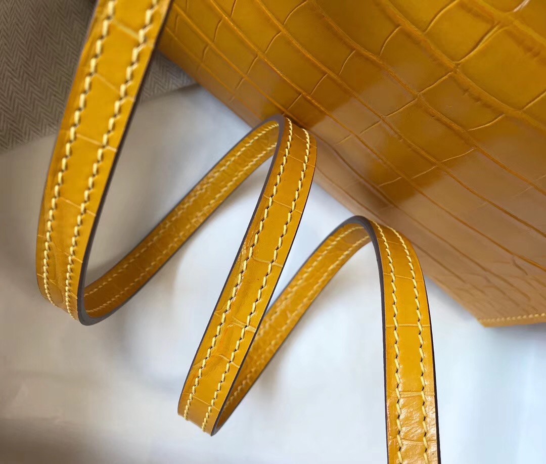 Hermes Kelly Mini II Bag In Yellow Crocodile Embossed Leather