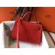 Hermes Kelly Mini II Bag In Red Crocodile Embossed Leather