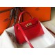 Hermes Kelly Mini II Bag In Red Crocodile Embossed Leather