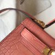 Hermes Kelly Mini II Bag In Pink Crocodile Embossed Leather