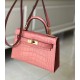 Hermes Kelly Mini II Bag In Pink Crocodile Embossed Leather