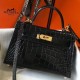 Hermes Kelly Mini II Bag In Black Crocodile Embossed Leather