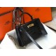 Hermes Kelly Mini II Bag In Black Crocodile Embossed Leather