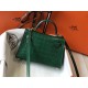 Hermes Kelly Mini II Bag In Green Crocodile Embossed Leather