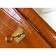 Hermes Kelly Mini II Bag In Brown Crocodile Embossed Leather