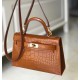 Hermes Kelly Mini II Bag In Brown Crocodile Embossed Leather